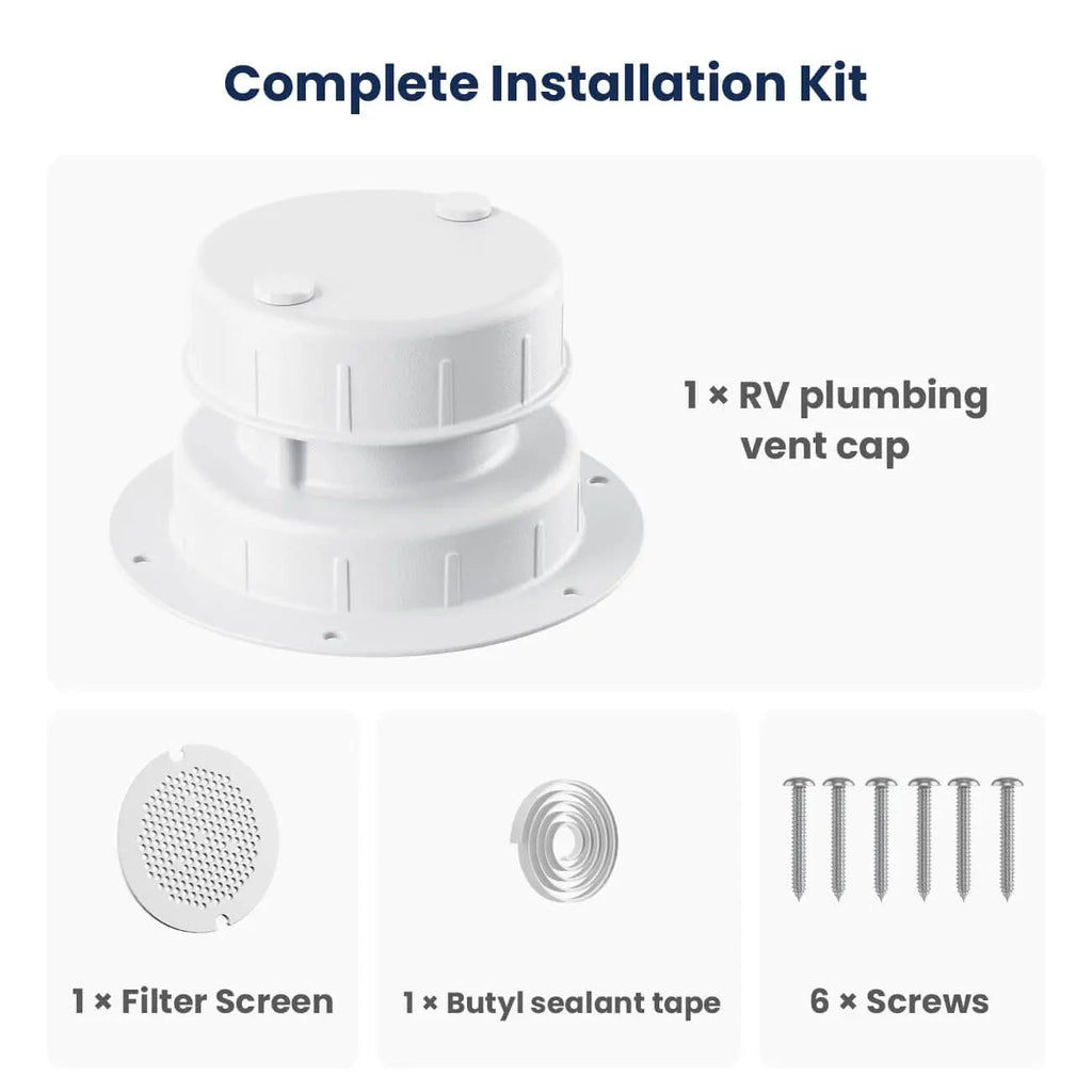 Torkrig™ Aluminum RV Roof Plumbing Vent Cap Kit with Mesh Screen