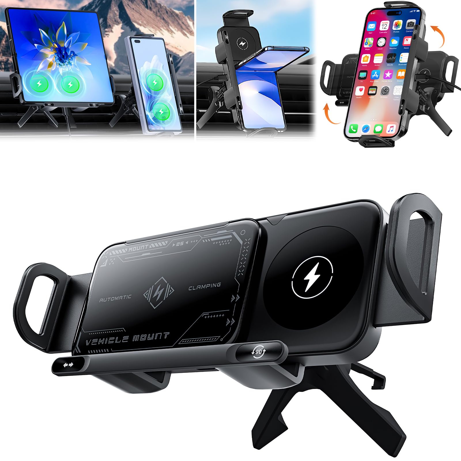 Torkrig 2 in 1 Auto Rotating Car Charger Holder