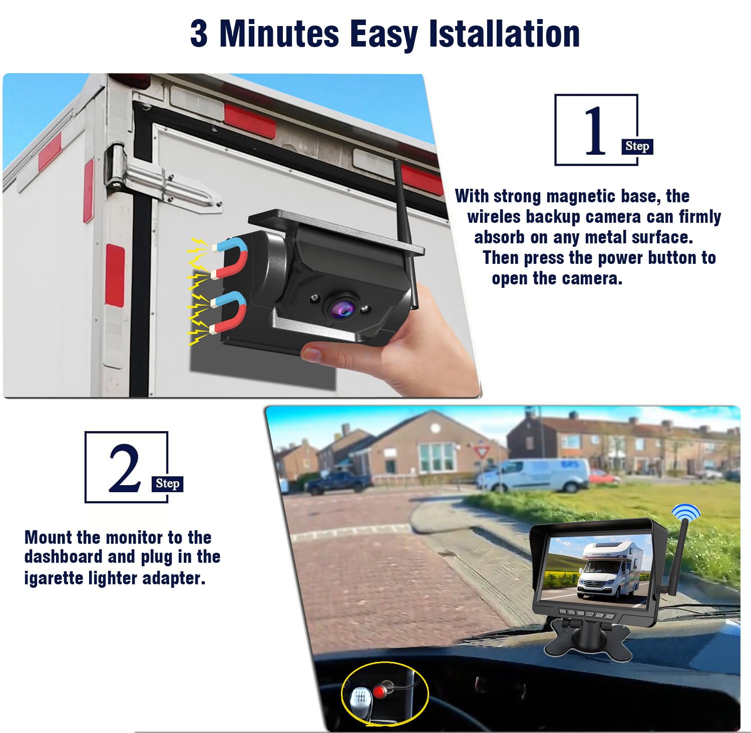 Torkrig™ Magnetic Solar Wireless Backup Camera System - 1080P HD