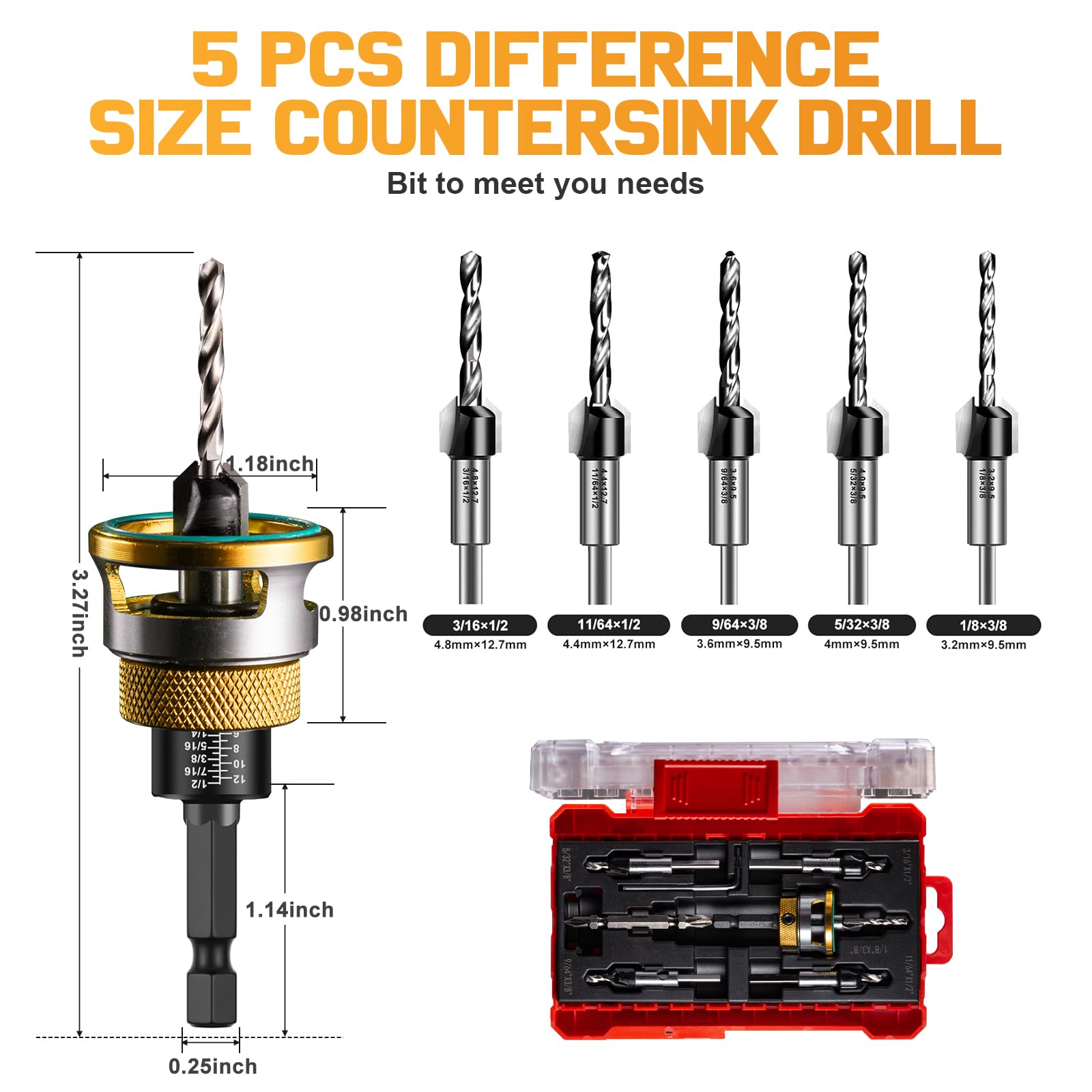 Torkrig Countersink Drill Bit Set for Wood Kit