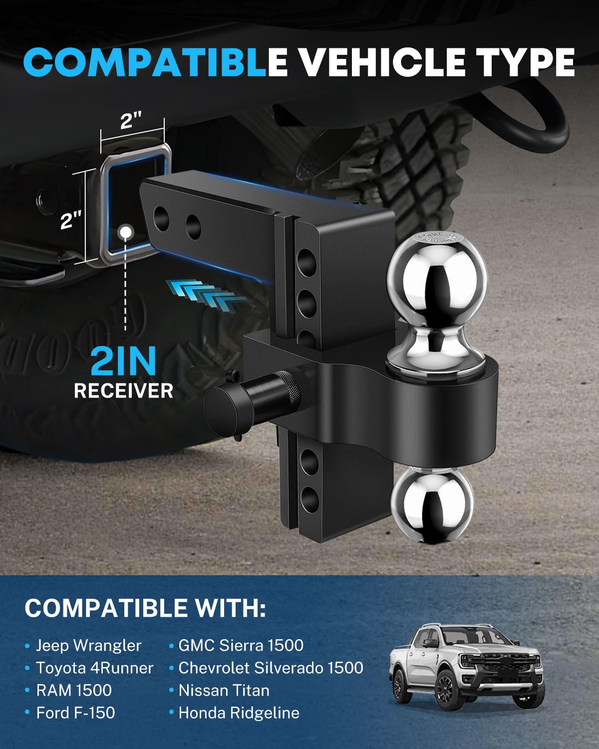 Torkrig 2-in-1 Adjustable Trailer Hitch