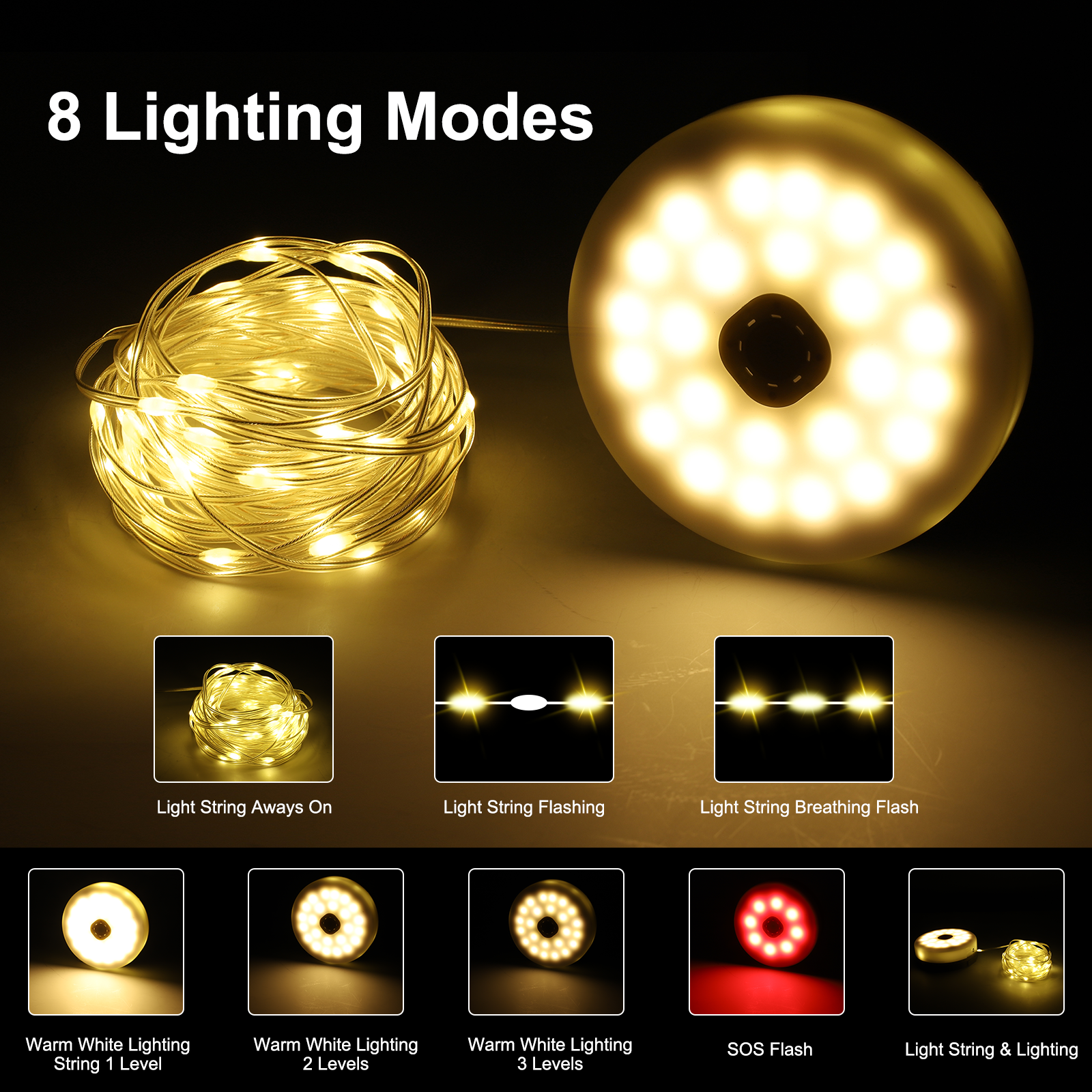 Torkrig Lighting 4 in 1 Solar Camping String Lights